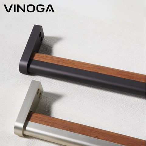 Oval Aluminum & Walnut Wood Hanging Rod | Top & Side Mount