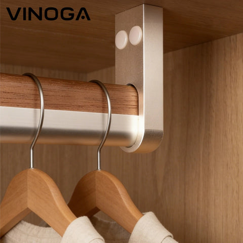 Oval Aluminum & Walnut Wood Hanging Rod | Top & Side Mount