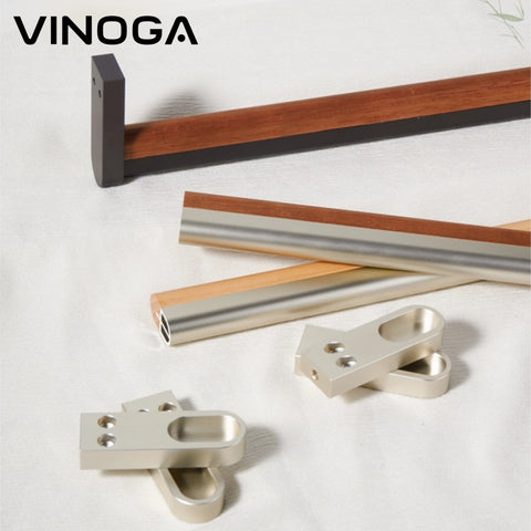Oval Aluminum & Walnut Wood Hanging Rod | Top & Side Mount