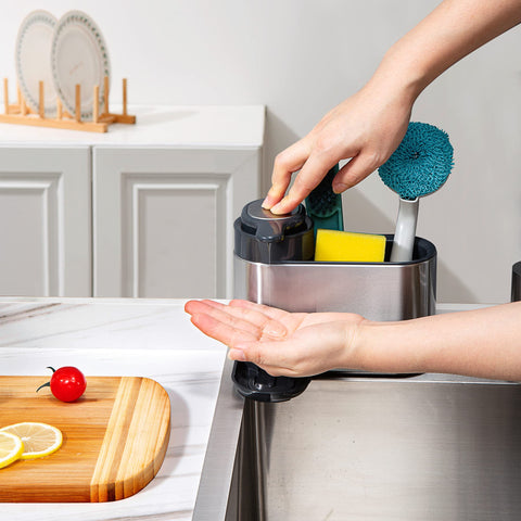 Kitchen Sink Caddy Organizer With Liquid Dispenser