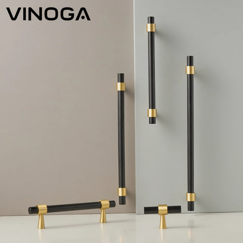 Black Gold Ribbon T-Bar Brass Cabinet Handle V102BG