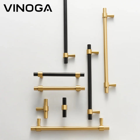 Black Gold Ribbon T-Bar Brass Cabinet Handle V102BG
